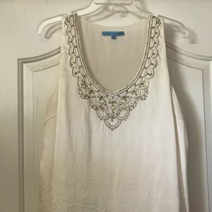 Cream colored silky beaded top